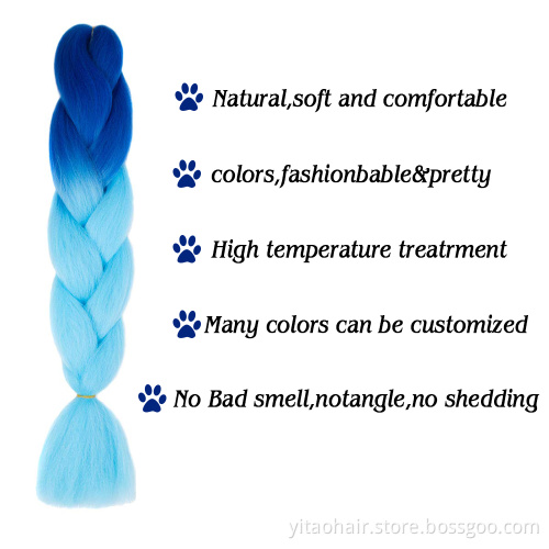 Ombre blue Jumbo Braiding Hair Crochet Twist Hair Extensions 24 inch Box Braid Heat Resistance Synthetic Braids Hair for Women